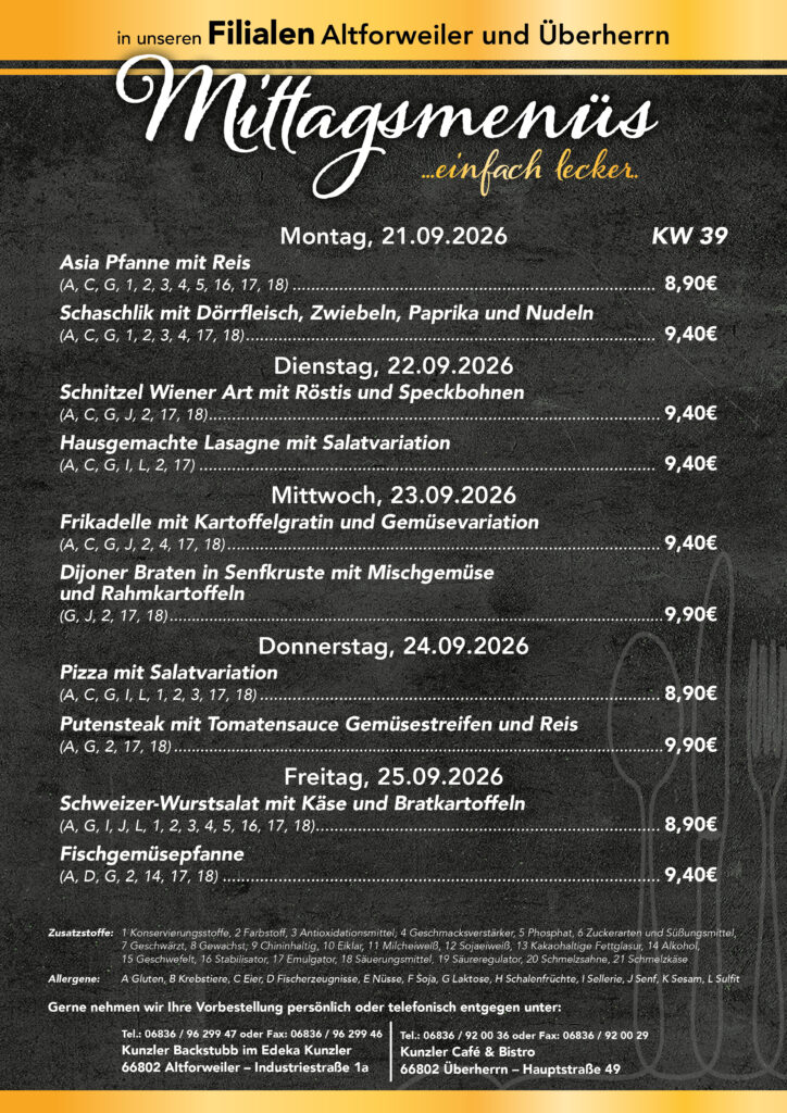 Edeka-Kunzler Menueplan fuer KW39 Altforweiler_Ueberherrn