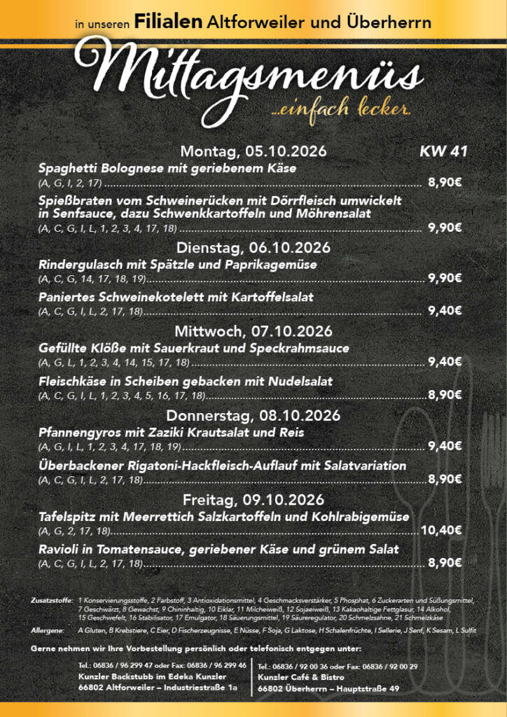 Edeka-Kunzler Menueplan fuer KW41 Altforweiler_Ueberherrn